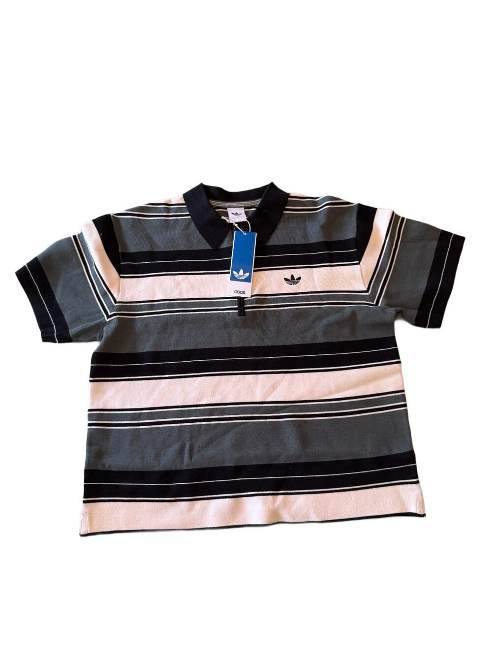 adidas Originals x ASOS Knitted Polo Shirt Khaki Stripe Quarter Zip Womens S NWT